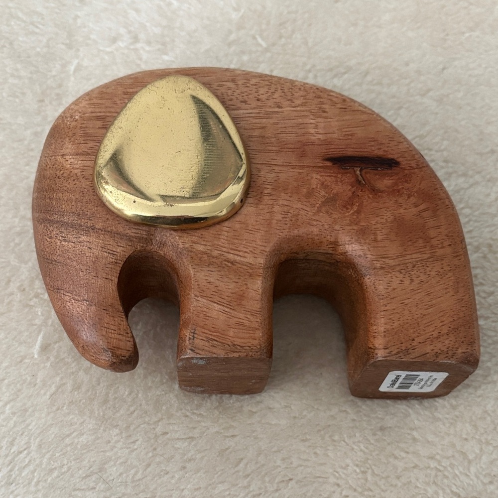 Wooden Elephant Paperweight Decor with Gold Accent